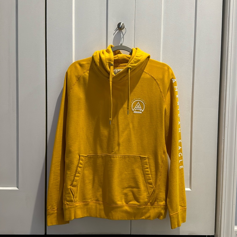 American Eagle Men Cotton Hooded Hoodie Sweatshirt Size Medium Yellow B295 -5